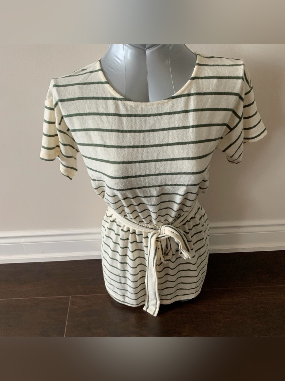 Striped Cream and Green Tie-Waist Women’s Romper